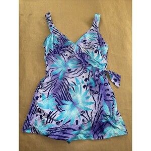 Women’s Maxine Of Hollywood 80’s One Piece Skirt Swim Suit Dress Size Large